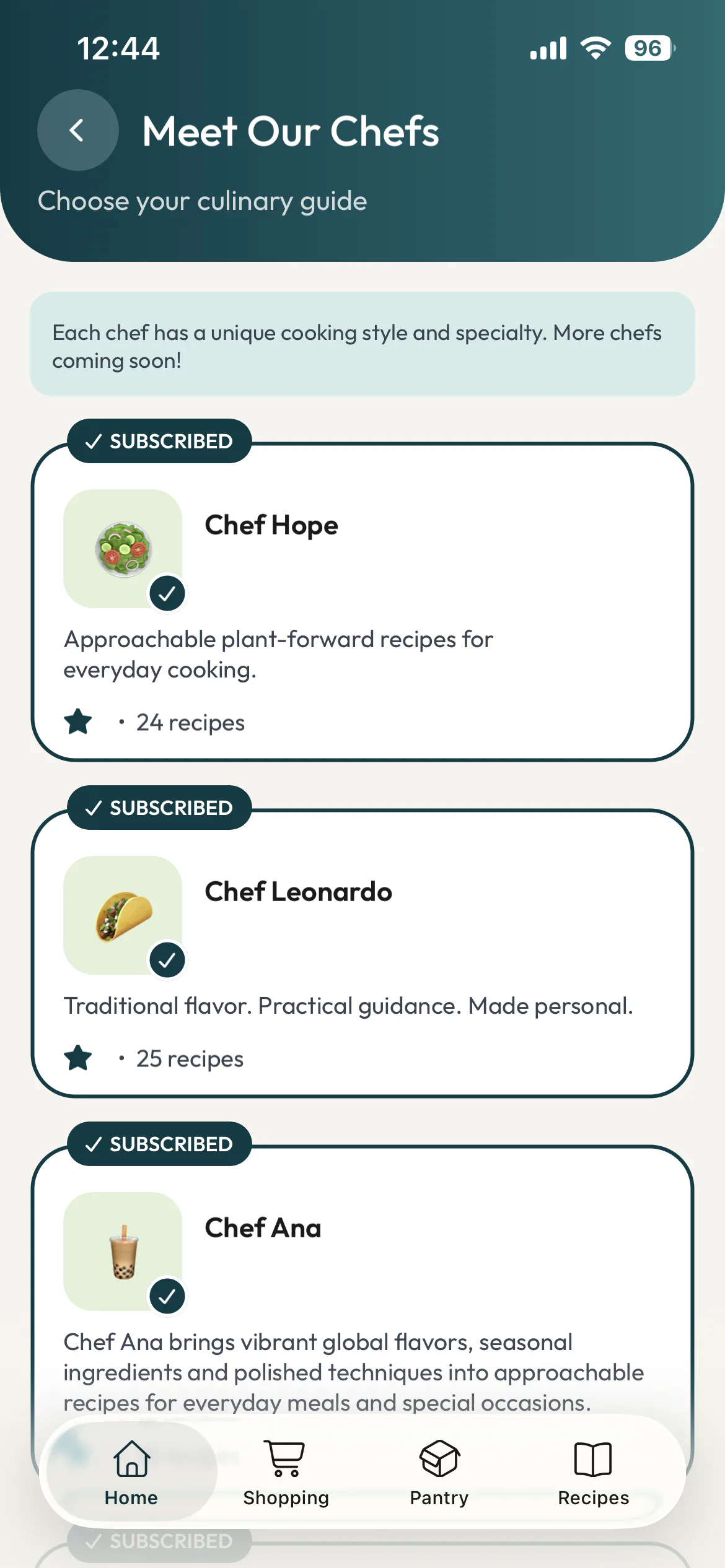 Meet Our Chefs: four chefs, each with a cooking style, a speciality and its own recipe count